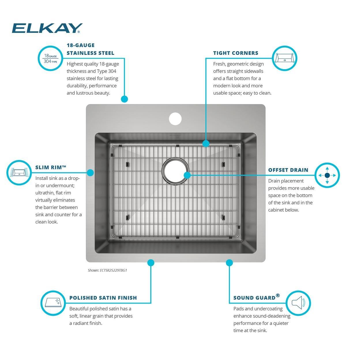 Elkay Polished Satin 25 x 22 in. Stainless Steel Single Bowl Dual Mount Kitchen Sink in Polished Satin 