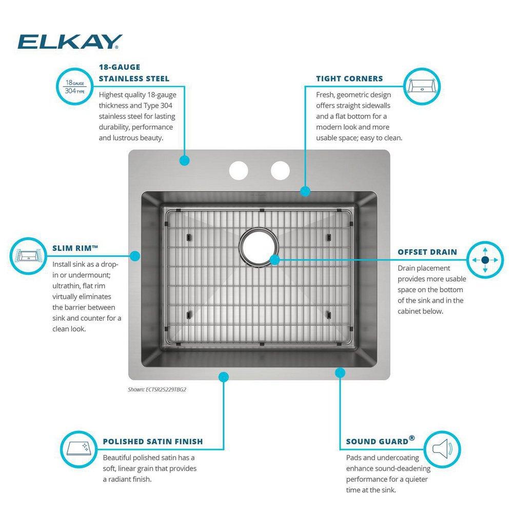 Elkay Polished Satin 25 x 22 in. Stainless Steel Single Bowl Dual Mount Kitchen Sink in Polished Satin 