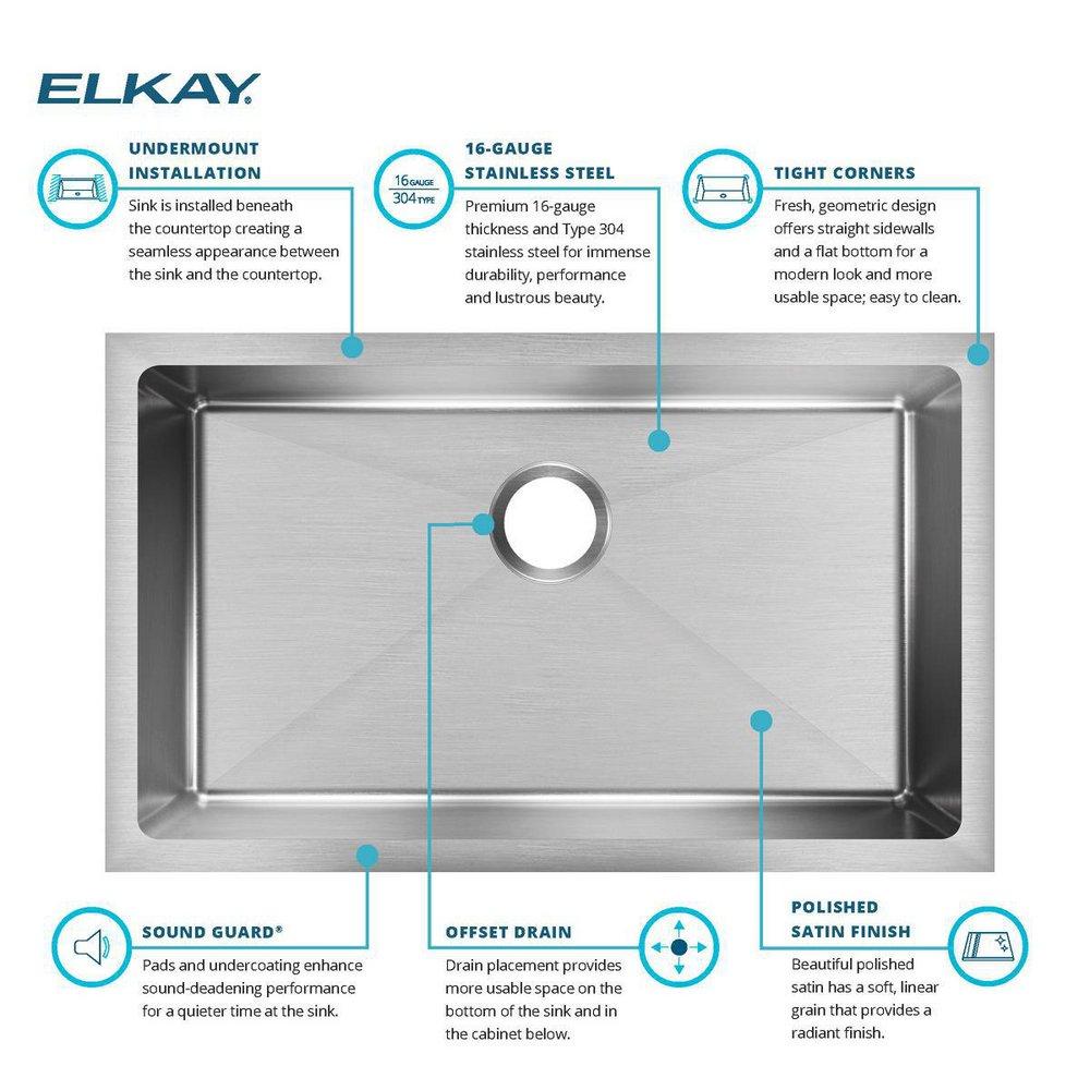 Elkay Polished Satin 30-1/2 x 18-1/2 in. Stainless Steel Single Bowl Undermount Kitchen Sink in Polished Satin 
