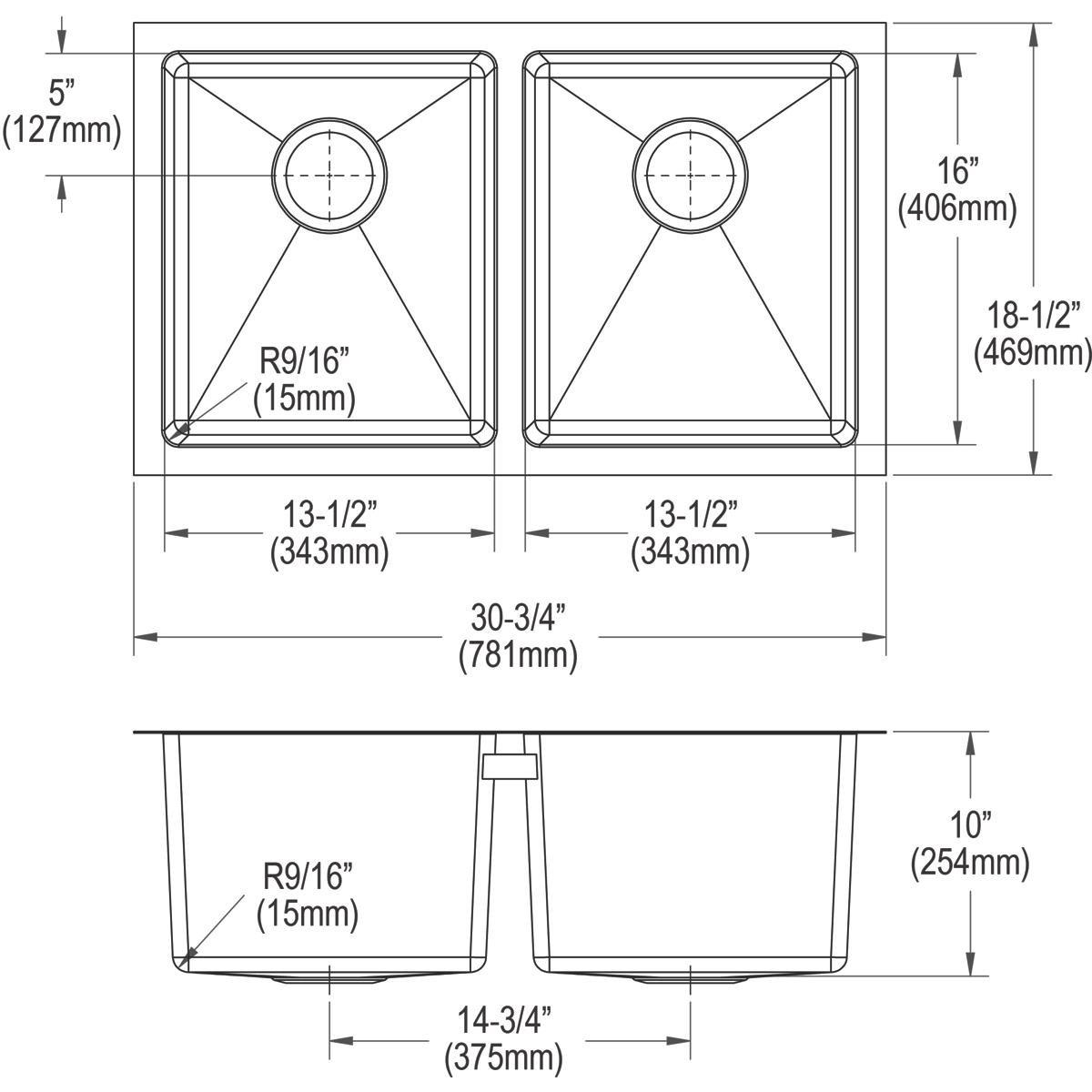 Elkay Polished Satin 30-3/4 x 18-1/2 in. No Hole Stainless Steel Double Bowl Undermount Kitchen Sink 