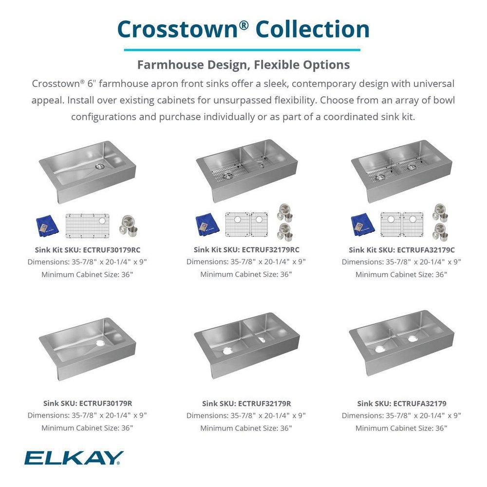 Elkay Polished Satin 35-7/8 x 20-1/4 in. Stainless Steel Double Bowl Farmhouse Kitchen Sink with Sound Dampening and Aqua Divide 