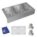 Elkay Polished Satin 35-7/8 x 20-1/4 in. Stainless Steel Double Bowl Farmhouse Kitchen Sink with Sound Dampening and Aqua Divide 