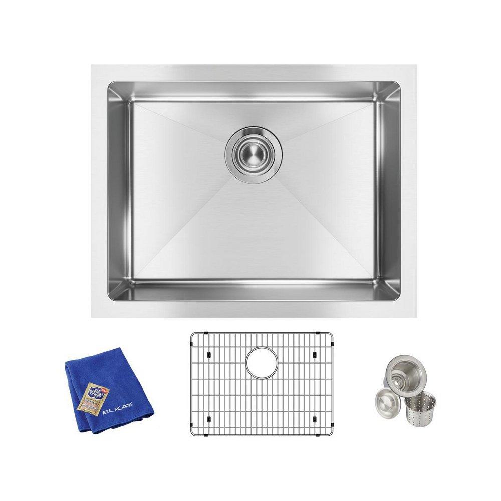 Elkay Polished Satin 23-1/2 x 18-1/4 in. No Hole Stainless Steel Single Bowl Undermount Kitchen Sink 