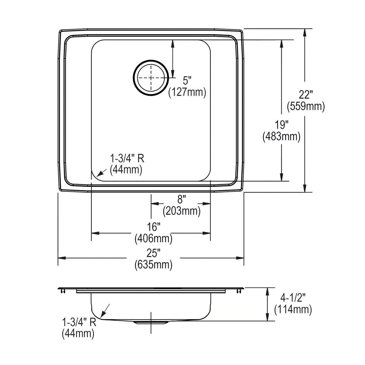 Elkay Polished Satin 23-1/2 x 18-1/4 in. No Hole Stainless Steel Single Bowl Undermount Kitchen Sink 