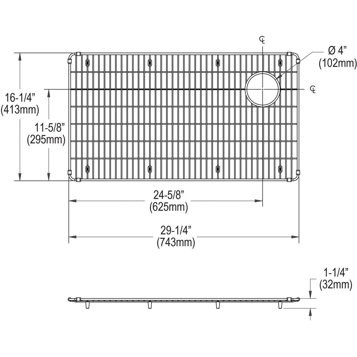 Elkay Polished Stainless Steel 29-1/2 x 16-1/2 in. Bottom Grid for ECTRUF30179RC Farmhouse Kitchen Sink 