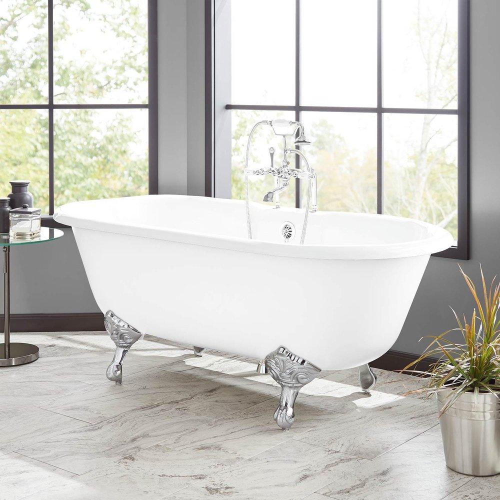 Signature Hardware White 66 x 30-1/4 in. Freestanding Bathtub with Front Center Drain 