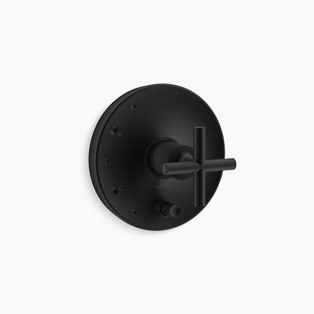 KOHLER Matte Black Pressure Balancing Valve Trim with Single Cross Handle 