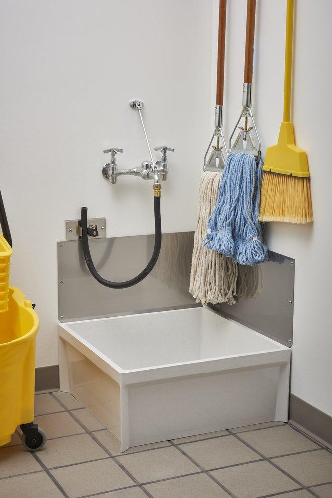 FIAT Products White 24 x 24 in. 1-Bowl Floor Mount Composite Square Mop Service Basin with 3 in. Center Drain 