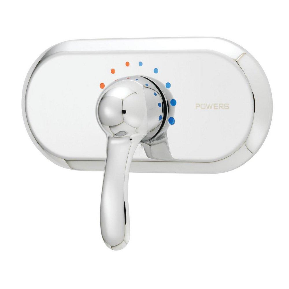 Powers Chrome Plated Hydroguard Combination Thermostatic Tempering Valve NPT Heavy Cast Brass Body Clear Brass Faceplate Dome Lever Handle 