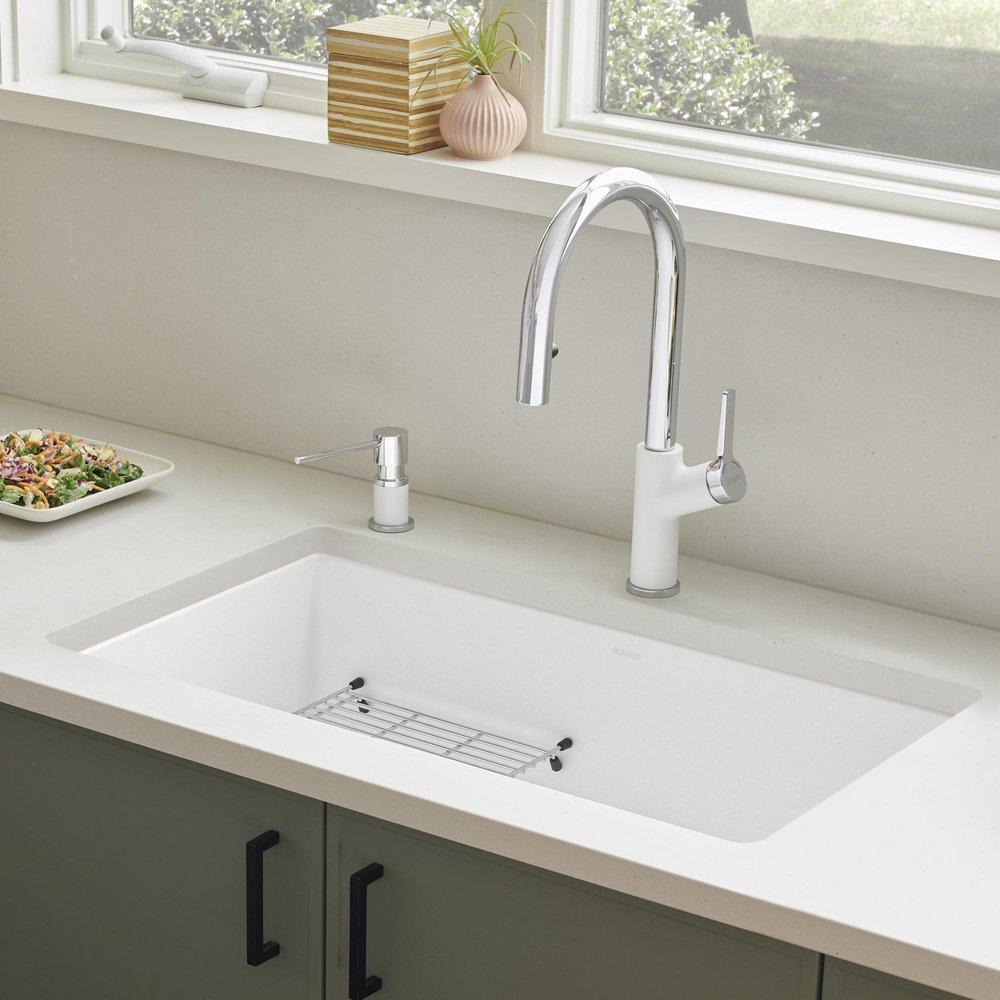 BLANCO White 30 x 18 in. No Hole Composite Single Bowl Undermount Kitchen Sink 