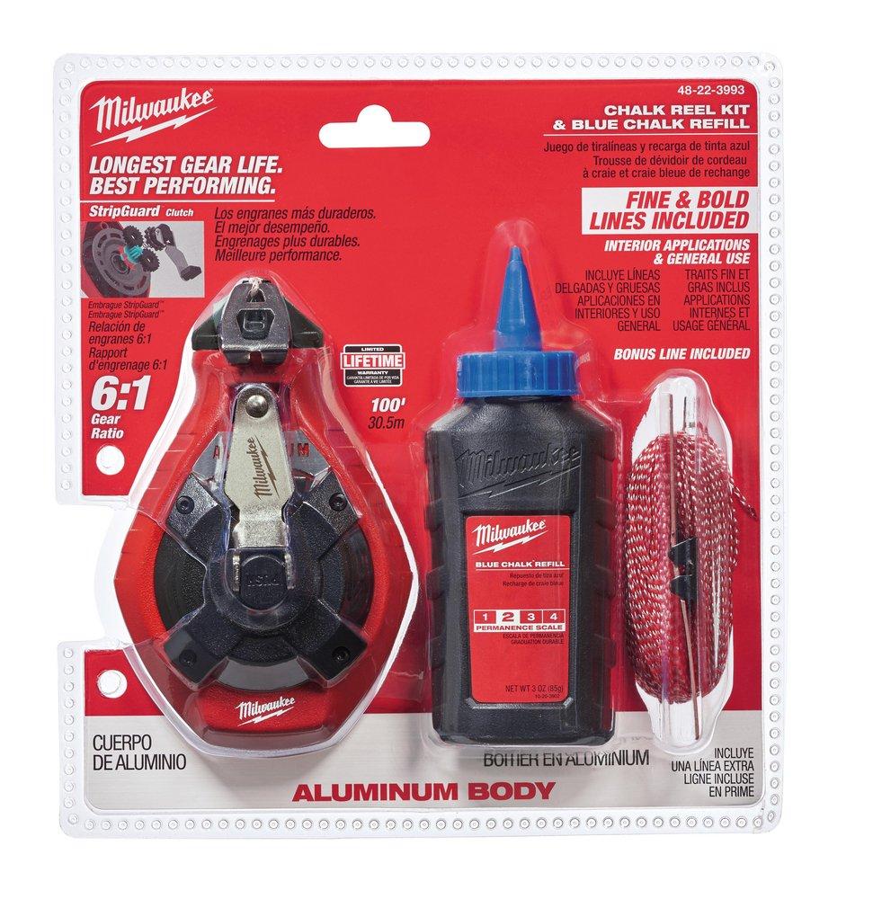 Milwaukee&reg; Red Aluminum and Metal Chalk Reel Kit with Blue Chalk and Bonus Line 