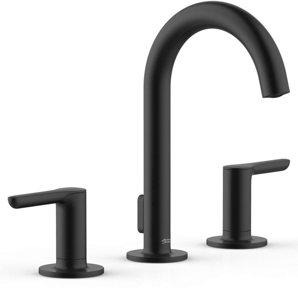 American Standard Matte Black Two Handle Widespread Bathroom Sink Faucet with Metal Pop-Up Drain 