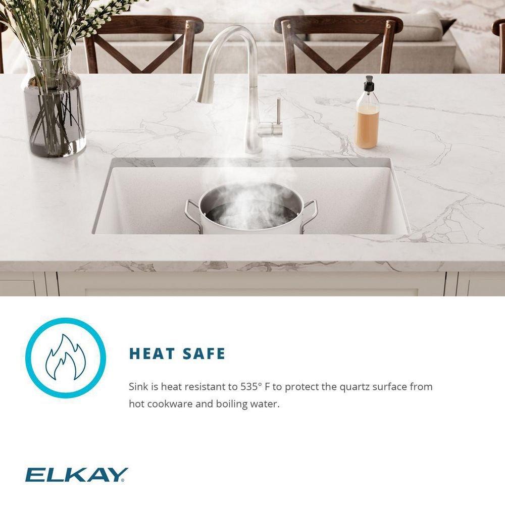 Elkay White 25 x 18-1/2 in. 1-Hole Undermount Quartz Rectangular Laundry Sink with 3-5/8 in. Rear Center Drain 