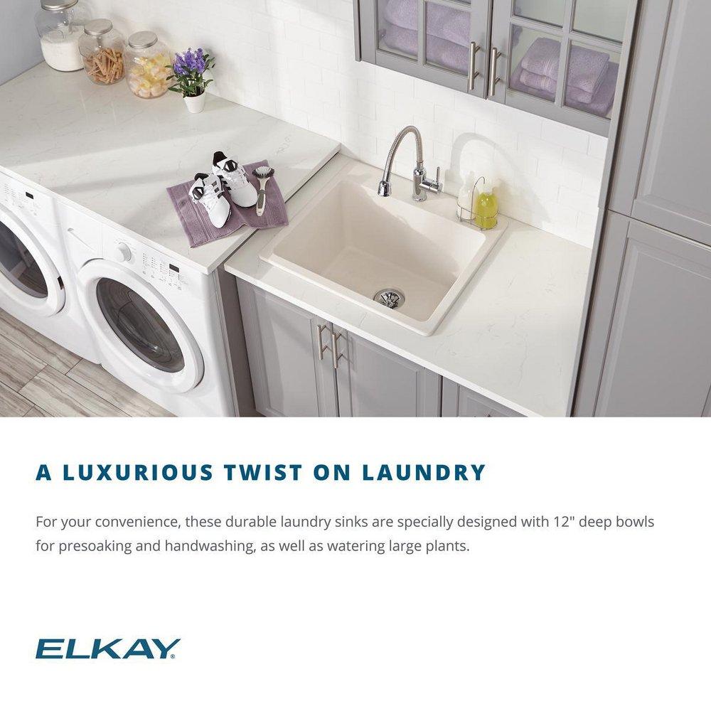 Elkay White 25 x 18-1/2 in. 1-Hole Undermount Quartz Rectangular Laundry Sink with 3-5/8 in. Rear Center Drain 