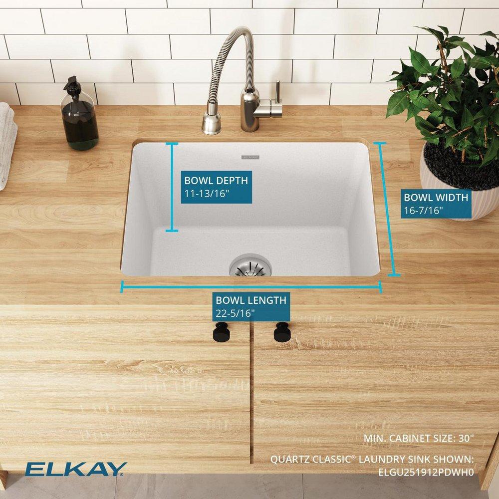 Elkay White 25 x 18-1/2 in. 1-Hole Undermount Quartz Rectangular Laundry Sink with 3-5/8 in. Rear Center Drain 