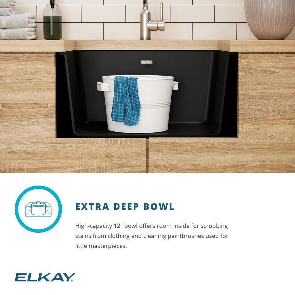 Elkay White 25 x 18-1/2 in. 1-Hole Undermount Quartz Rectangular Laundry Sink with 3-5/8 in. Rear Center Drain 