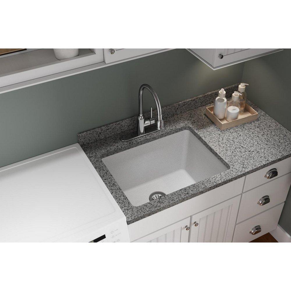 Elkay White 25 x 18-1/2 in. 1-Hole Undermount Quartz Rectangular Laundry Sink with 3-5/8 in. Rear Center Drain 