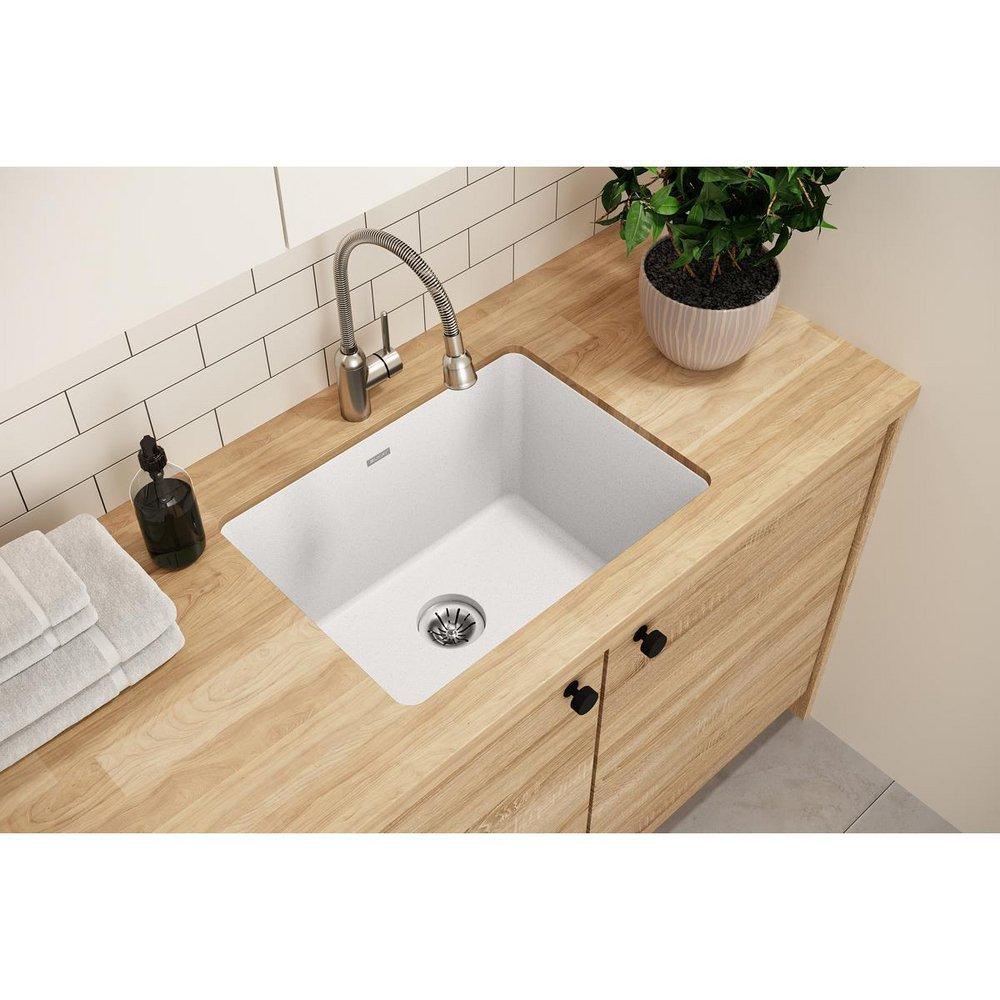 Elkay White 25 x 18-1/2 in. 1-Hole Undermount Quartz Rectangular Laundry Sink with 3-5/8 in. Rear Center Drain 