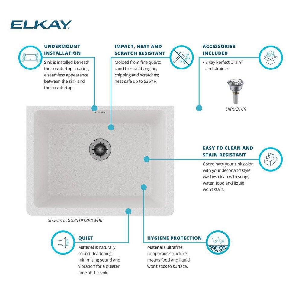 Elkay White 25 x 18-1/2 in. 1-Hole Undermount Quartz Rectangular Laundry Sink with 3-5/8 in. Rear Center Drain 