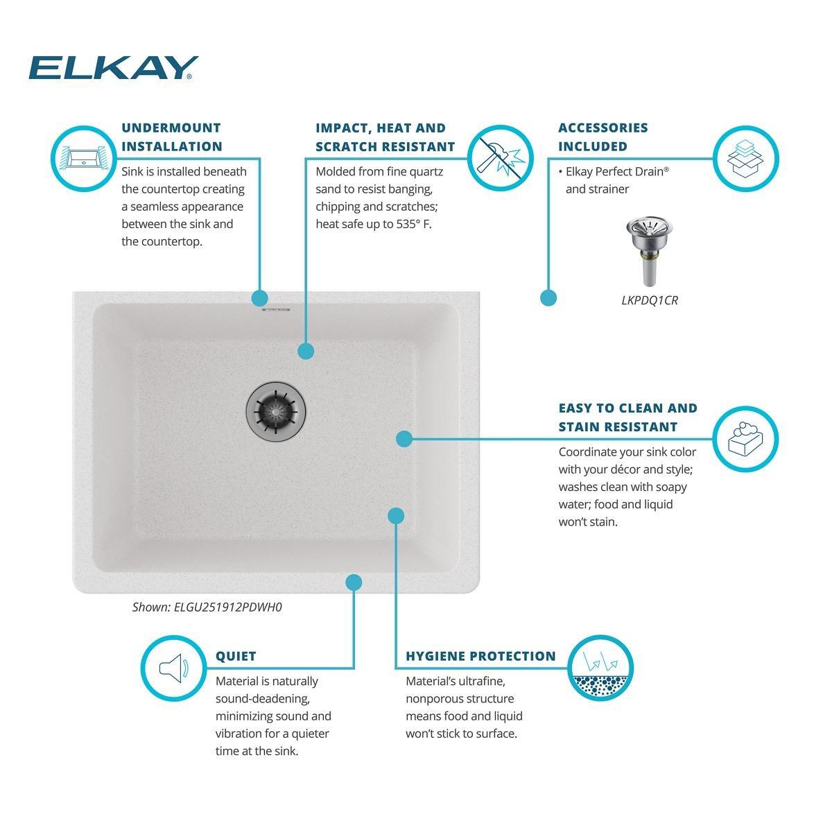 Elkay White 25 x 18-1/2 in. 1-Hole Undermount Quartz Rectangular Laundry Sink with 3-5/8 in. Rear Center Drain 