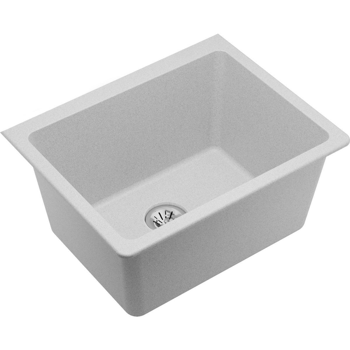 Elkay White 25 x 18-1/2 in. 1-Hole Undermount Quartz Rectangular Laundry Sink with 3-5/8 in. Rear Center Drain 