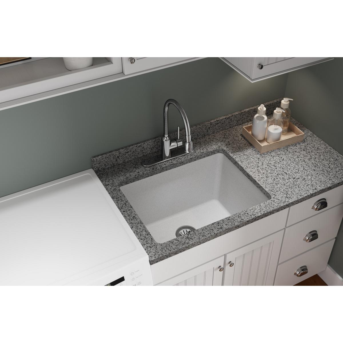 Elkay White 25 x 18-1/2 in. 1-Hole Undermount Quartz Rectangular Laundry Sink with 3-5/8 in. Rear Center Drain 
