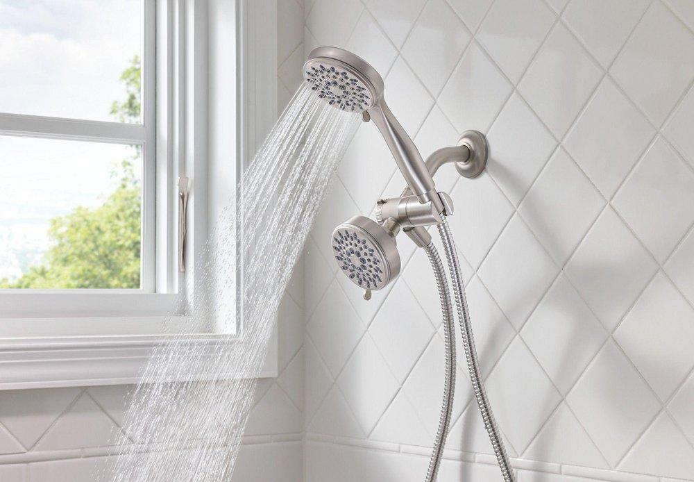 Moen Spot Resist Brushed Nickel Multi Wide Coverage, Downpour, Massage, Drench and Rinse Showerhead 