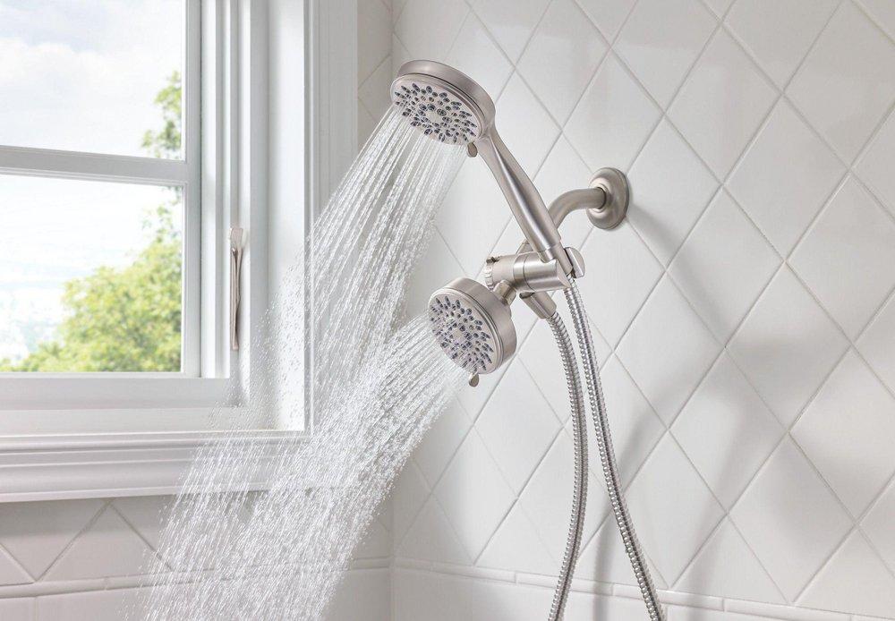 Moen Spot Resist Brushed Nickel Multi Wide Coverage, Downpour, Massage, Drench and Rinse Showerhead 
