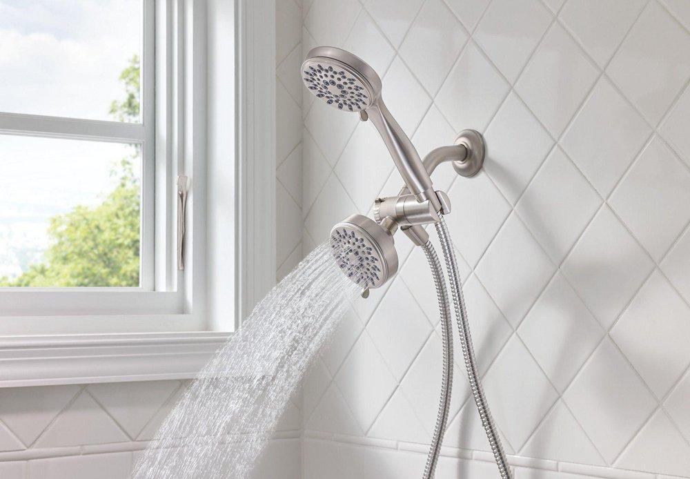 Moen Spot Resist Brushed Nickel Multi Wide Coverage, Downpour, Massage, Drench and Rinse Showerhead 