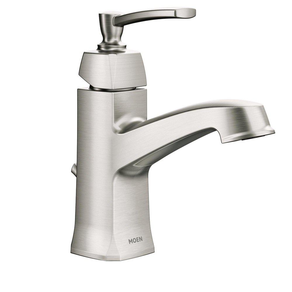 Moen Spot Resist Brushed Nickel Deck Mount Bathroom Sink Faucet with Single Lever Handle and High-Arc Spout 