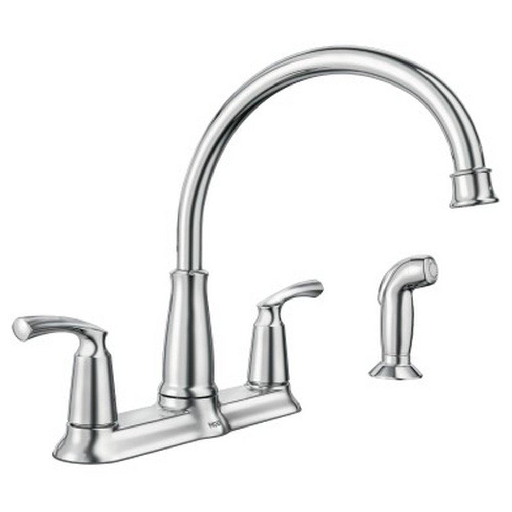 Moen Polished Chrome 1.5 gpm 4-Hole Kitchen Sink Faucet with Double Lever Handle, High Arc and Pull Down Spout 