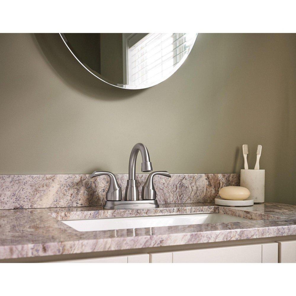 Moen Spot Resist&trade; Brushed Nickel Two Handle Centerset/Minispread Bathroom Sink Faucet 