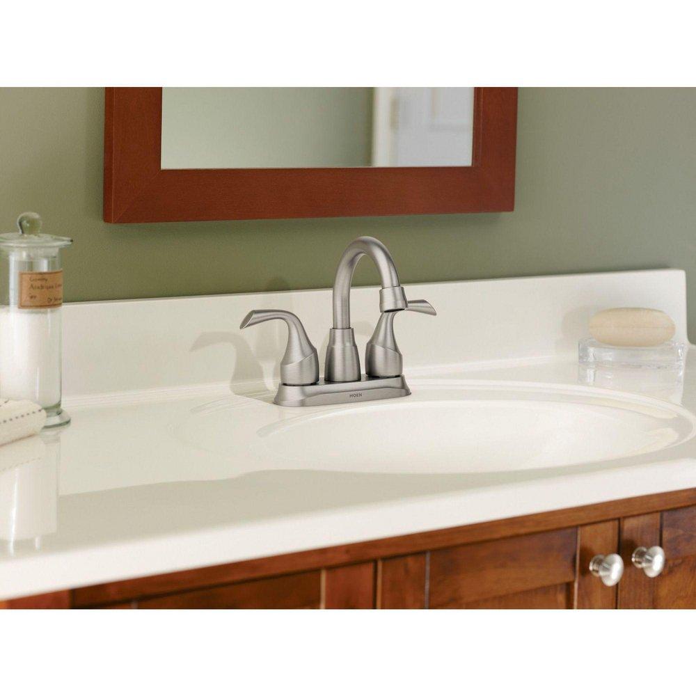 Moen Spot Resist&trade; Brushed Nickel Two Handle Centerset/Minispread Bathroom Sink Faucet 