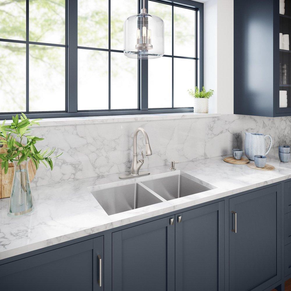 PROFLO® Stainless Steel 33 x 22 in. Stainless Steel Double Bowl Dual Mount Kitchen Sink 