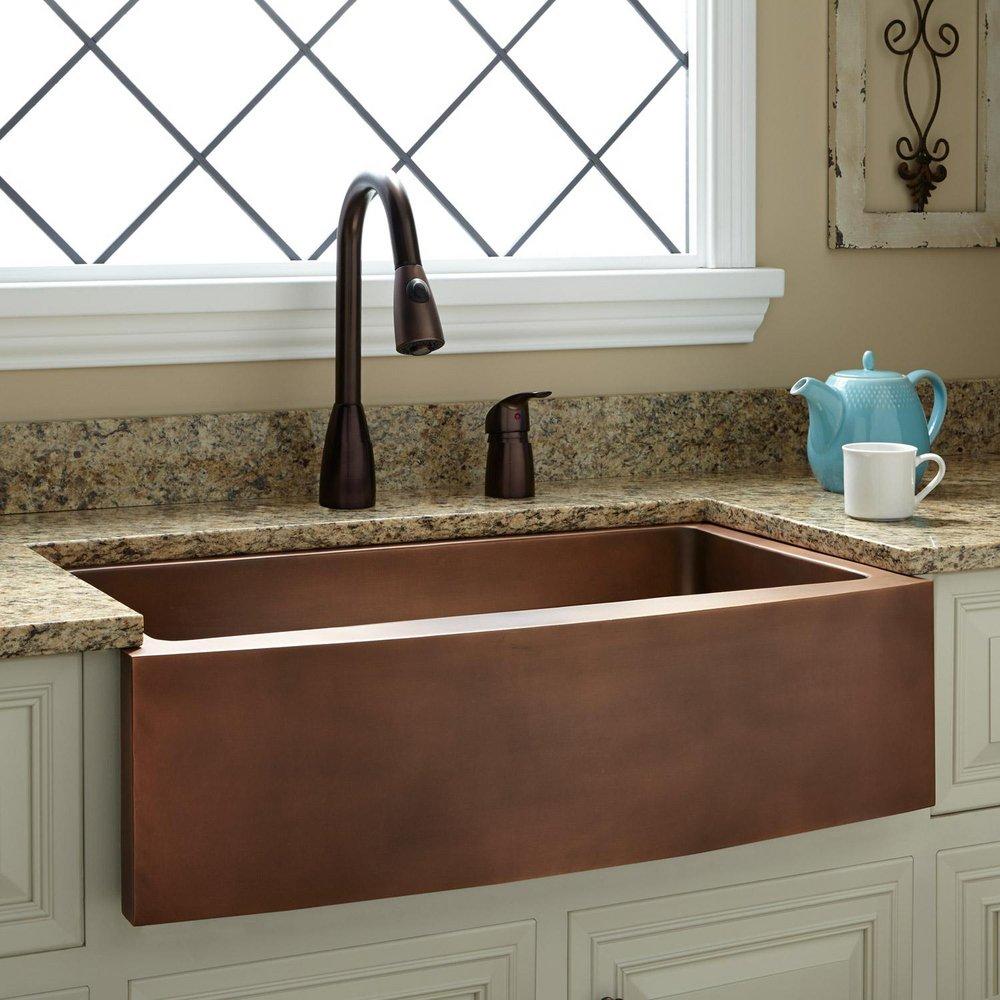 Signature Hardware Antique Copper 33 x 22-3/8 in. Copper Single Bowl Farmhouse Kitchen Sink 