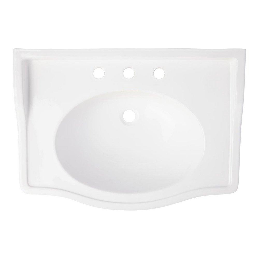 Signature Hardware White Pedestal Bathroom Sink with 3-Hole Centerset Faucet Holes 