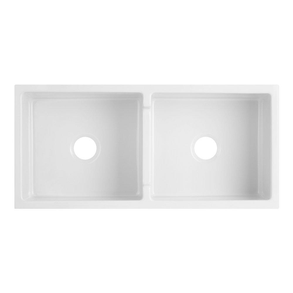 Signature Hardware White 39-1/4 x 18-1/2 in. Fireclay Double Bowl Farmhouse Kitchen Sink 