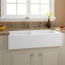 Signature Hardware White 39-1/4 x 18-1/2 in. Fireclay Double Bowl Farmhouse Kitchen Sink 
