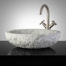 18 in. Oval Chiseled Vessel Sink in Carrara Marble