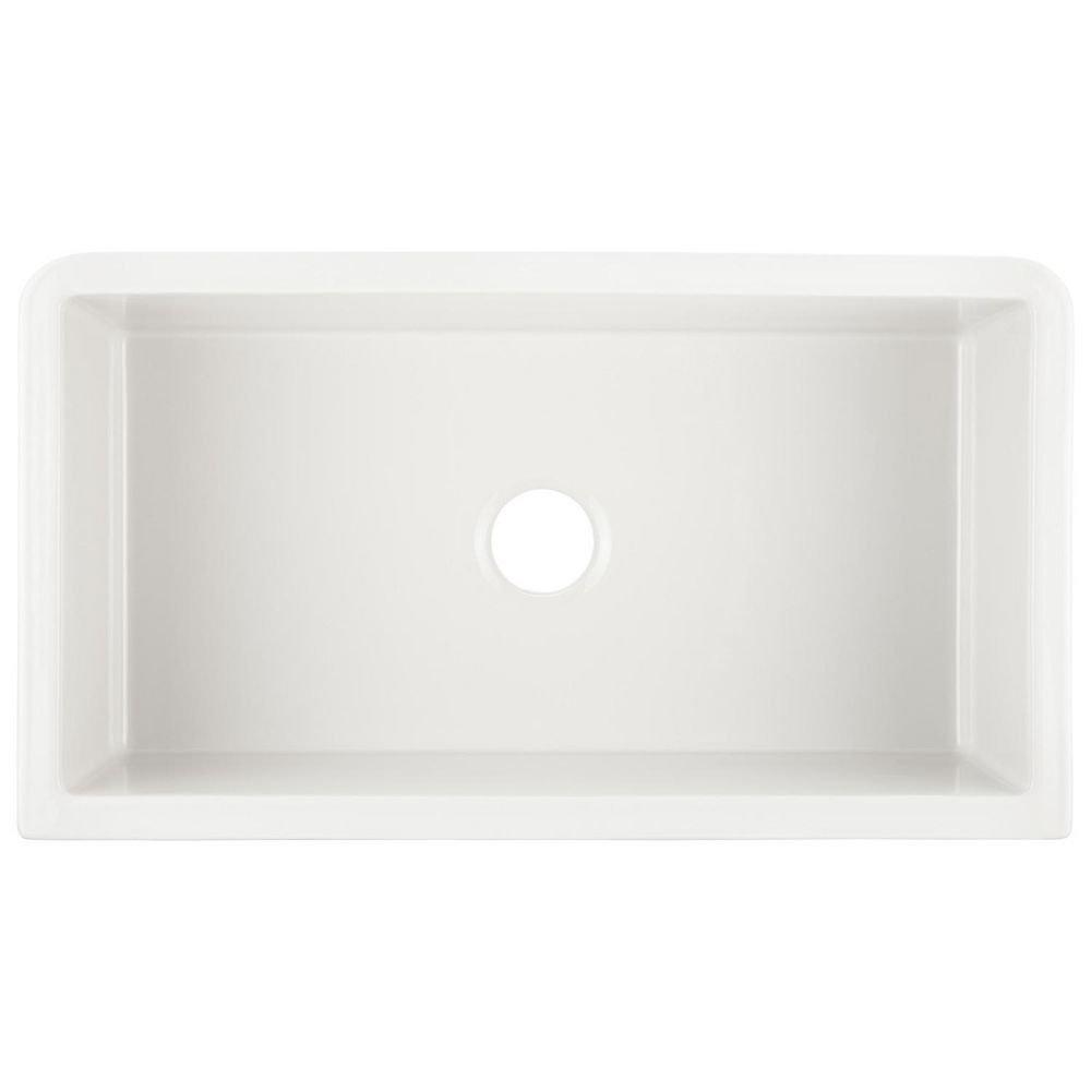 Signature Hardware White 32-3/4 x 18-3/4 in. No Hole Fireclay Single Bowl Apron Front Kitchen Sink 