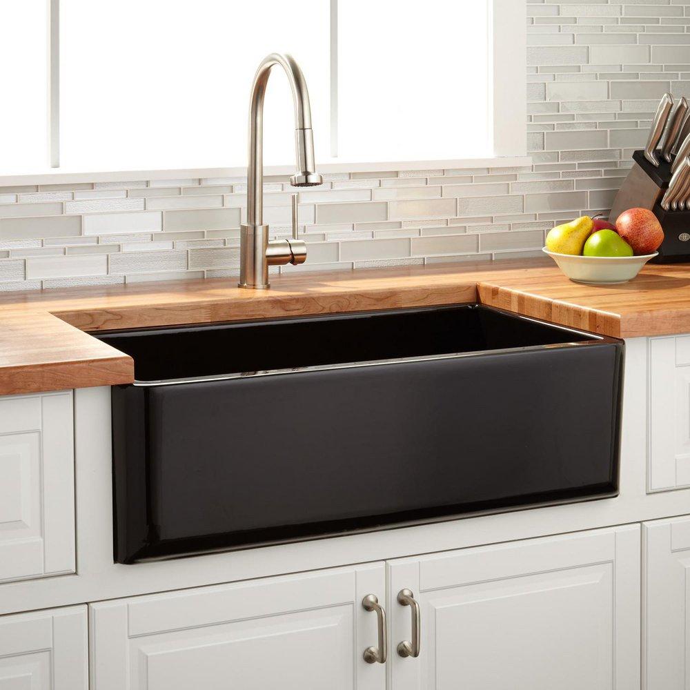 Signature Hardware Black 32-3/4 x 18-3/4 in. Fireclay Single Bowl Farmhouse Kitchen Sink 