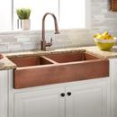 33 x 22 in. Copper Double Bowl Farmhouse Kitchen Sink in Hammered Copper