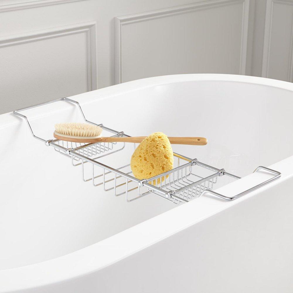 Signature Hardware Chrome Brass Tub Caddy 