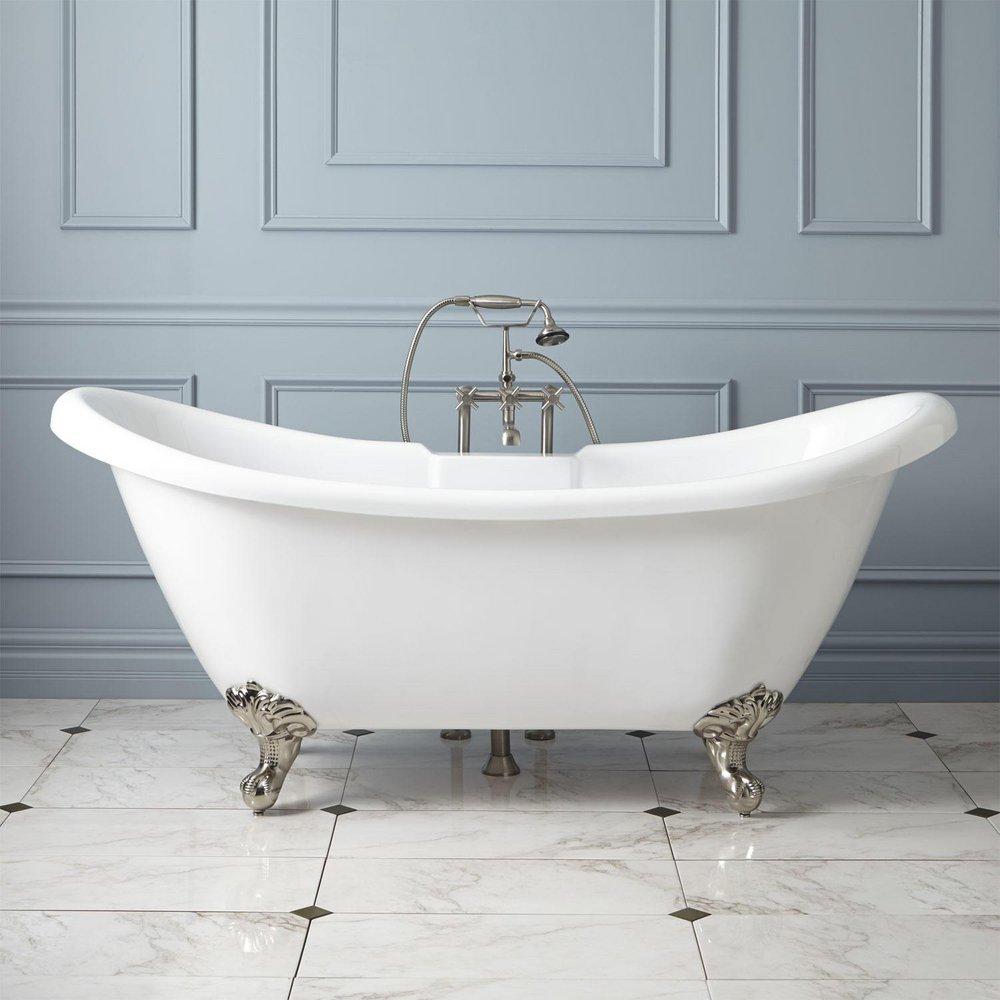 Signature Hardware 69" ROSALIND ACRYLIC TUB - BRUSHED NICKEL IMPERIAL FEET - OVERFLOW - NO FAUCET HOLES 