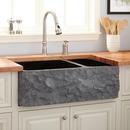 33 x 20 in. Granite 70/30 Split Double Bowl Farmhouse Kitchen Sink in Black