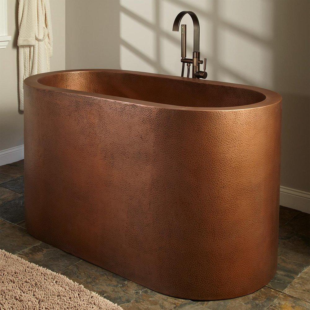 Signature Hardware Antique Copper Patina 60 x 30 in. Freestanding Bathtub Center Drain 