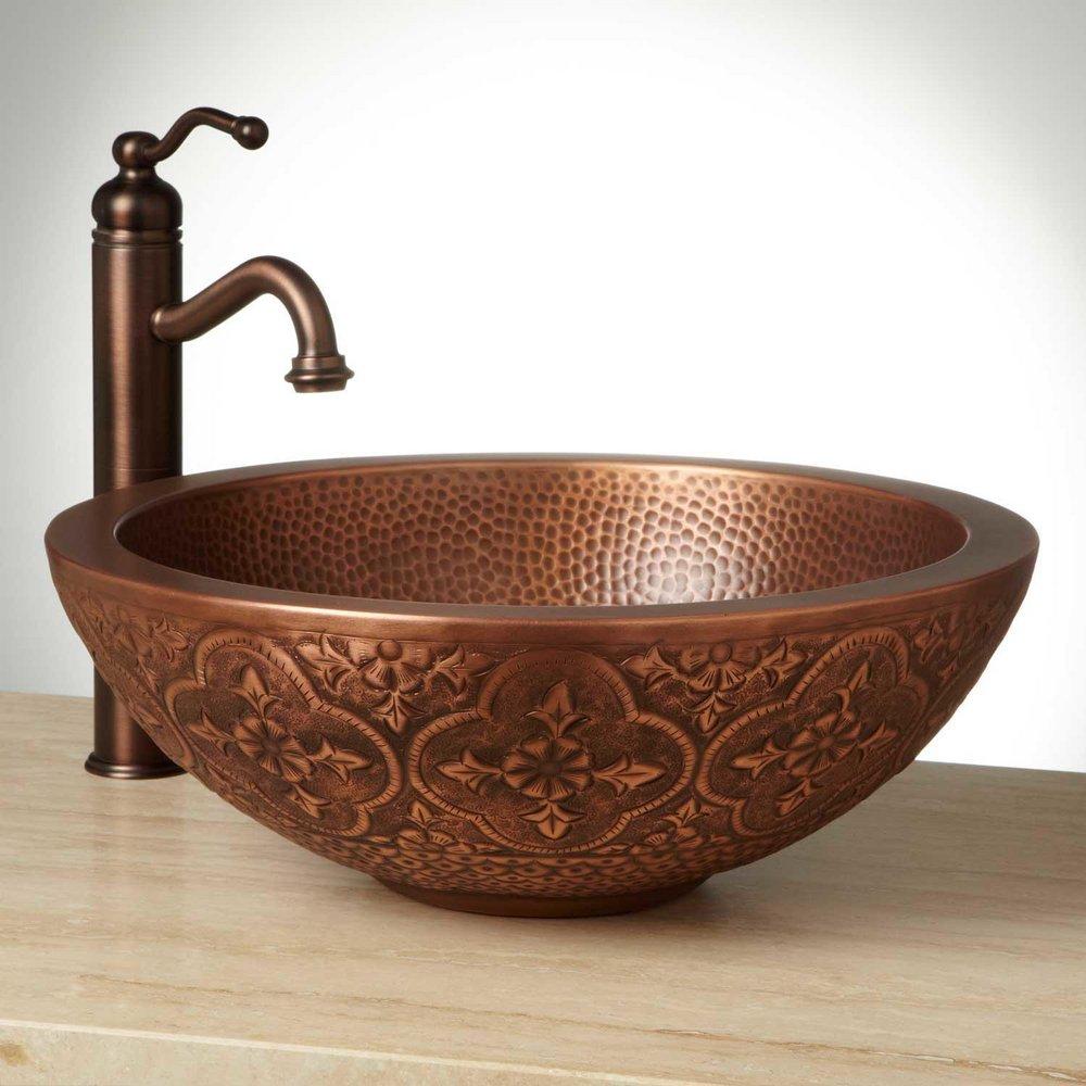 Signature Hardware Antique Copper Vessel Mount Bathroom Sink 
