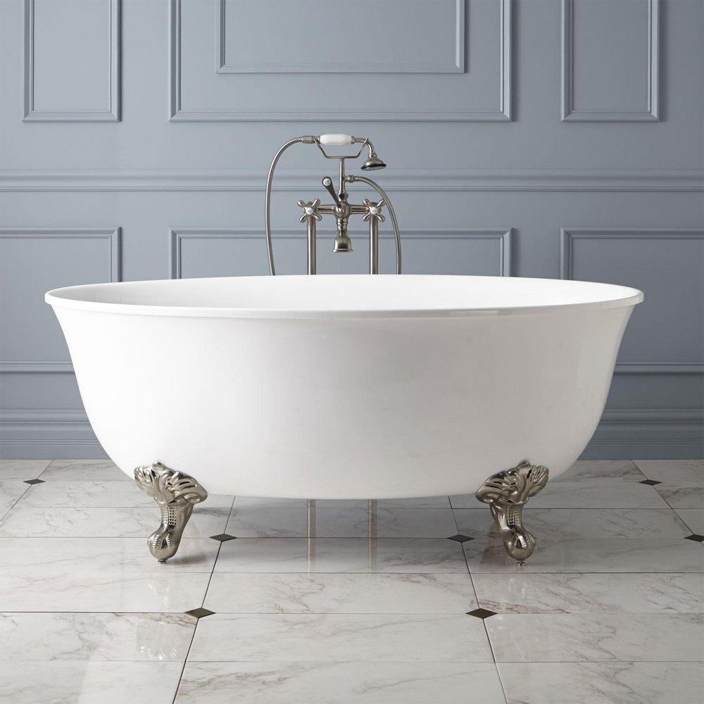 Signature Hardware White 59" WATTERS ACRYLIC TUB - BRUSHED NICKEL IMPERIAL FEET - NO OVERFLOW 
