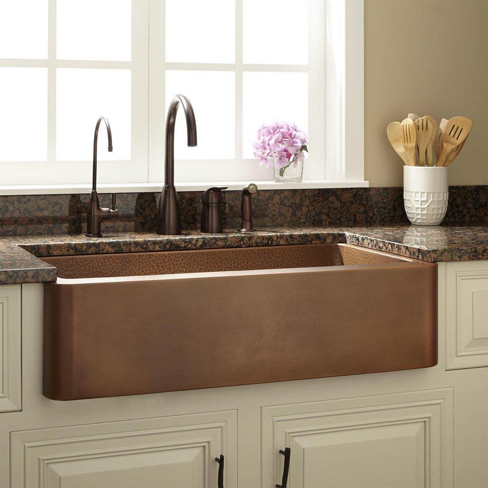 Signature Hardware Antique Copper 36 x 22 in. Copper Single Bowl Farmhouse Kitchen Sink 