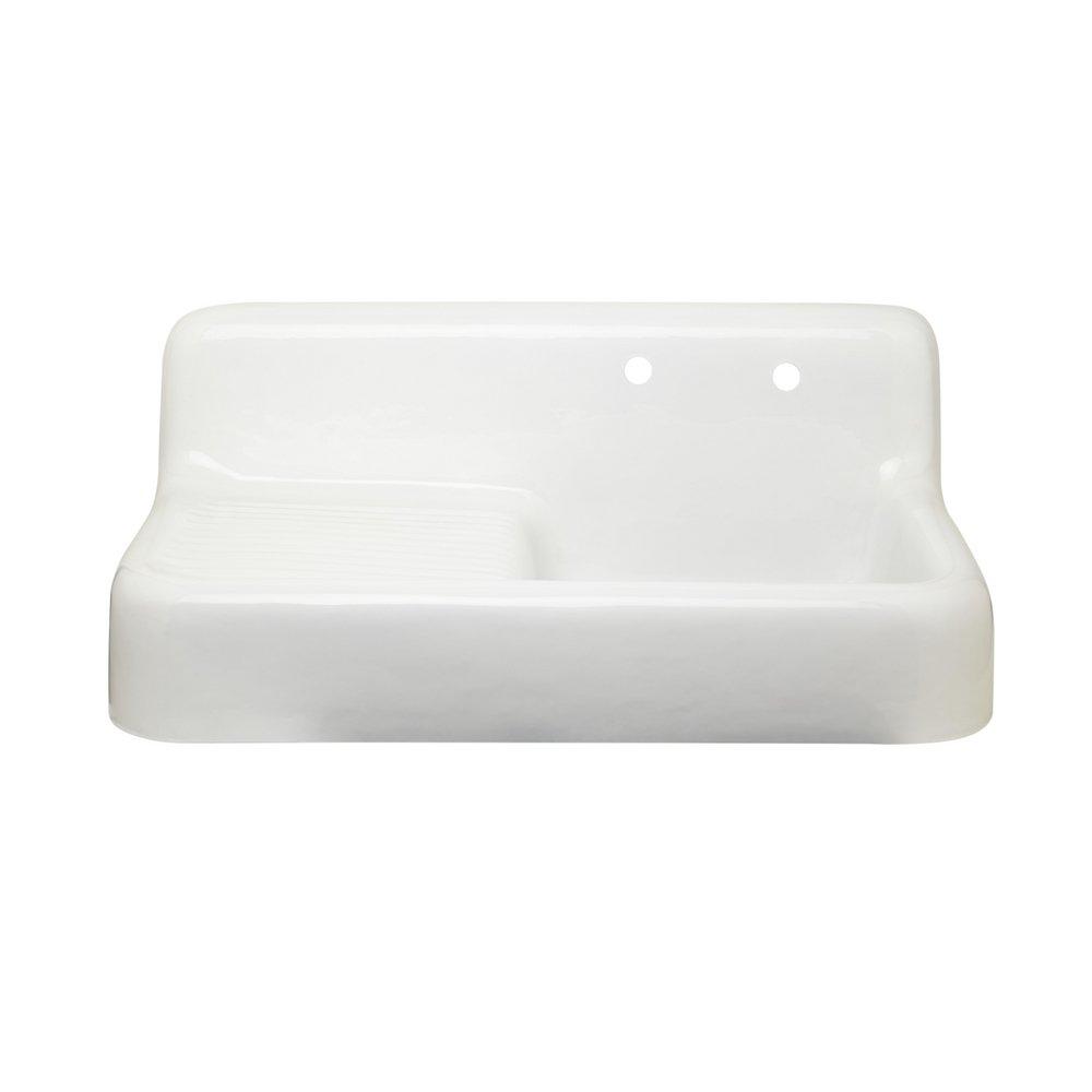 Signature Hardware White 42-1/8 x 20-7/8 in. 2 Hole Cast Iron Single Bowl Wall Mount Kitchen Sink 